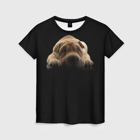 Женская футболка 3D с принтом Щенок Sharpey в Кировске, 100% полиэфир ( синтетическое хлопкоподобное полотно) | прямой крой, круглый вырез горловины, длина до линии бедер | Тематика изображения на принте: кутёнок | прикольные картинки | собака | шарпей | щенок