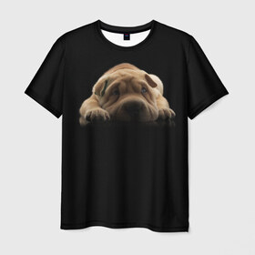 Мужская футболка 3D с принтом Щенок Sharpey в Кировске, 100% полиэфир | прямой крой, круглый вырез горловины, длина до линии бедер | Тематика изображения на принте: кутёнок | прикольные картинки | собака | шарпей | щенок