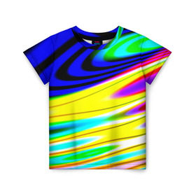 Детская футболка 3D с принтом Волны красок в Кировске, 100% гипоаллергенный полиэфир | прямой крой, круглый вырез горловины, длина до линии бедер, чуть спущенное плечо, ткань немного тянется | Тематика изображения на принте: разводы | цветной | яркий