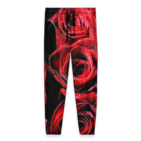 Женские брюки 3D с принтом Розы в Кировске, полиэстер 100% | прямой крой, два кармана без застежек по бокам, с мягкой трикотажной резинкой на поясе и по низу штанин. В поясе для дополнительного комфорта — широкие завязки | алый | красный | роса | фото | цветы