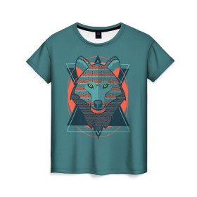 Женская футболка 3D с принтом Волк в Кировске, 100% полиэфир ( синтетическое хлопкоподобное полотно) | прямой крой, круглый вырез горловины, длина до линии бедер | арт | волк | глаза | искусство | красный | синий | стилизация | треугольники | цвет