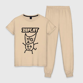 Женская пижама хлопок с принтом Zef cat (Die Antwoord) в Кировске, 100% хлопок | брюки и футболка прямого кроя, без карманов, на брюках мягкая резинка на поясе и по низу штанин | cat | die antwoord | zef