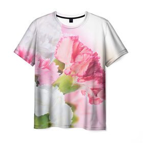 Мужская футболка 3D с принтом Белые и розовые цветы в Кировске, 100% полиэфир | прямой крой, круглый вырез горловины, длина до линии бедер | лепестки | прикольные картинки | цветочки | цветы