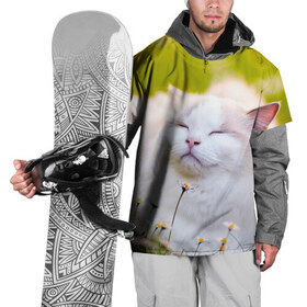 Накидка на куртку 3D с принтом Белая киса в Кировске, 100% полиэстер |  | Тематика изображения на принте: cat | киса | котенок | кошка | лето | ромашки | солнце