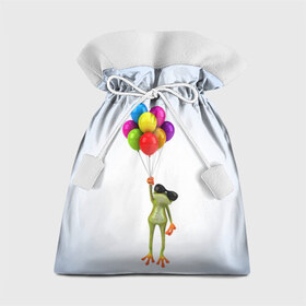 Подарочный 3D мешок с принтом Лягушка на воздушных шарах в Кировске, 100% полиэстер | Размер: 29*39 см | Тематика изображения на принте: 