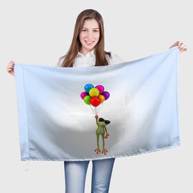 Флаг 3D с принтом Лягушка на воздушных шарах в Кировске, 100% полиэстер | плотность ткани — 95 г/м2, размер — 67 х 109 см. Принт наносится с одной стороны | 