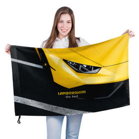 Флаг 3D с принтом Lamborghini the best в Кировске, 100% полиэстер | плотность ткани — 95 г/м2, размер — 67 х 109 см. Принт наносится с одной стороны | авто | автомобиль | ламборгини