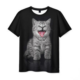 Мужская футболка 3D с принтом Весёлый котик в Кировске, 100% полиэфир | прямой крой, круглый вырез горловины, длина до линии бедер | кот | кошка | прикол