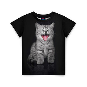 Детская футболка 3D с принтом Весёлый котик в Кировске, 100% гипоаллергенный полиэфир | прямой крой, круглый вырез горловины, длина до линии бедер, чуть спущенное плечо, ткань немного тянется | кот | кошка | прикол