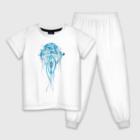 Детская пижама хлопок с принтом Синяя медуза в Кировске, 100% хлопок |  брюки и футболка прямого кроя, без карманов, на брюках мягкая резинка на поясе и по низу штанин
 | Тематика изображения на принте: красота | медуза | море | рисунок | синий | стиль | щупальца
