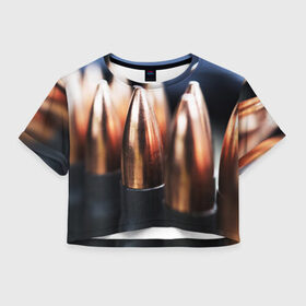 Женская футболка 3D укороченная с принтом Патроны в Кировске, 100% полиэстер | круглая горловина, длина футболки до линии талии, рукава с отворотами | макро | патрон | пуля
