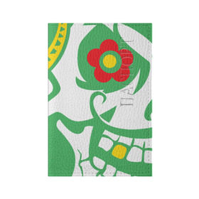 Обложка для паспорта матовая кожа с принтом Мексиканский череп в Кировске, натуральная матовая кожа | размер 19,3 х 13,7 см; прозрачные пластиковые крепления | Тематика изображения на принте: 