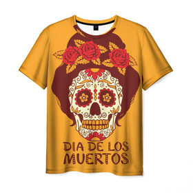 Мужская футболка 3D с принтом Мексиканский череп в Кировске, 100% полиэфир | прямой крой, круглый вырез горловины, длина до линии бедер | cobwebs | color | day of the dead | dead | death | eyes | girl | holiday | makeup | mask | mexican skull | mexico | ornament | pattern | взгляд | девушка | день мертвых | макияж | маска | мексика | мексиканский череп | мертвецов | орнамент | паутина | пра