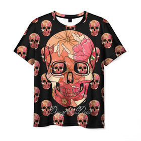 Мужская футболка 3D с принтом Мексиканский череп в Кировске, 100% полиэфир | прямой крой, круглый вырез горловины, длина до линии бедер | Тематика изображения на принте: день мертвых | мексика | паттерн | традиция | узоры | цветы
