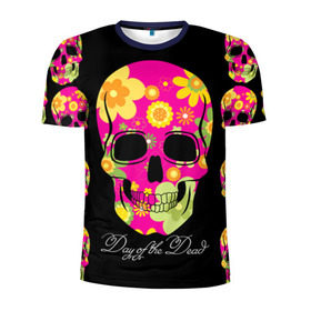 Мужская футболка 3D спортивная с принтом Мексиканский череп в Кировске, 100% полиэстер с улучшенными характеристиками | приталенный силуэт, круглая горловина, широкие плечи, сужается к линии бедра | Тематика изображения на принте: день мертвыхэ | мексика | разноцветный | традция | узоры | цветы | яркий