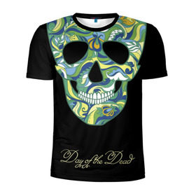 Мужская футболка 3D спортивная с принтом Мексиканский череп в Кировске, 100% полиэстер с улучшенными характеристиками | приталенный силуэт, круглая горловина, широкие плечи, сужается к линии бедра | день мертвых | мексика | разноцветный | традиция | узоры | цветы | черный | яркий