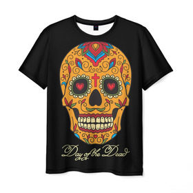 Мужская футболка 3D с принтом Мексиканский череп в Кировске, 100% полиэфир | прямой крой, круглый вырез горловины, длина до линии бедер | день мертвых | мексика | традция | узоры | цветы