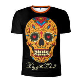 Мужская футболка 3D спортивная с принтом Мексиканский череп в Кировске, 100% полиэстер с улучшенными характеристиками | приталенный силуэт, круглая горловина, широкие плечи, сужается к линии бедра | день мертвых | мексика | традция | узоры | цветы