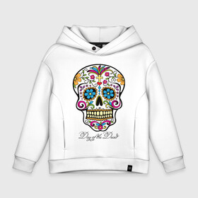 Детское худи Oversize хлопок с принтом Мексиканский череп в Кировске, френч-терри — 70% хлопок, 30% полиэстер. Мягкий теплый начес внутри —100% хлопок | боковые карманы, эластичные манжеты и нижняя кромка, капюшон на магнитной кнопке | color | day of the dead | dead | death | holiday | mexican skull | mexico | ornament | pattern | день мертвых | мексика | мексиканский череп | мертвецов | орнамент | праздник | узоры | цветы