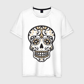 Мужская футболка хлопок с принтом Мексиканский череп в Кировске, 100% хлопок | прямой крой, круглый вырез горловины, длина до линии бедер, слегка спущенное плечо. | 