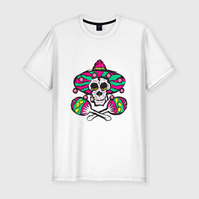 Мужская футболка премиум с принтом Мексиканский череп в Кировске, 92% хлопок, 8% лайкра | приталенный силуэт, круглый вырез ворота, длина до линии бедра, короткий рукав | 