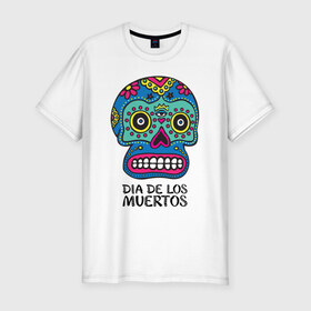 Мужская футболка премиум с принтом Мексиканский череп в Кировске, 92% хлопок, 8% лайкра | приталенный силуэт, круглый вырез ворота, длина до линии бедра, короткий рукав | Тематика изображения на принте: 