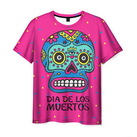 Мужская футболка 3D с принтом Мексиканский череп в Кировске, 100% полиэфир | прямой крой, круглый вырез горловины, длина до линии бедер | Тематика изображения на принте: день мертвыхб сахарный череп | мексика | традиция | узоры | цветы