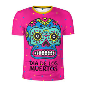 Мужская футболка 3D спортивная с принтом Мексиканский череп в Кировске, 100% полиэстер с улучшенными характеристиками | приталенный силуэт, круглая горловина, широкие плечи, сужается к линии бедра | день мертвыхб сахарный череп | мексика | традиция | узоры | цветы