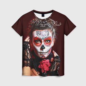 Женская футболка 3D с принтом День мертвецов в Кировске, 100% полиэфир ( синтетическое хлопкоподобное полотно) | прямой крой, круглый вырез горловины, длина до линии бедер | 