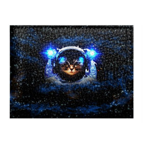 Обложка для студенческого билета с принтом Кот космонавт в Кировске, натуральная кожа | Размер: 11*8 см; Печать на всей внешней стороне | звёздное небо | космос | кот | кошка | прикольные картинки