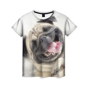 Женская футболка 3D с принтом Смешная собачка в Кировске, 100% полиэфир ( синтетическое хлопкоподобное полотно) | прямой крой, круглый вырез горловины, длина до линии бедер | прикол | смешная | смешно | собака | язык