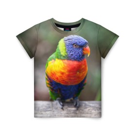 Детская футболка 3D с принтом Попугай в Кировске, 100% гипоаллергенный полиэфир | прямой крой, круглый вырез горловины, длина до линии бедер, чуть спущенное плечо, ткань немного тянется | пернатые | попугай | прикольные картинки | природа | птица