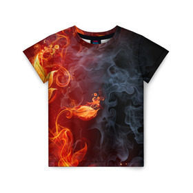 Детская футболка 3D с принтом Стихия огня в Кировске, 100% гипоаллергенный полиэфир | прямой крой, круглый вырез горловины, длина до линии бедер, чуть спущенное плечо, ткань немного тянется | дым | пламя | страсть
