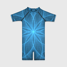 Детский купальный костюм 3D с принтом Синяя звезда в Кировске, Полиэстер 85%, Спандекс 15% | застежка на молнии на спине | дуга | звезда | линии | синий | узор | цветок