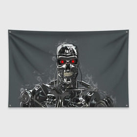 Флаг-баннер с принтом Терминатор 2 в Кировске, 100% полиэстер | размер 67 х 109 см, плотность ткани — 95 г/м2; по краям флага есть четыре люверса для крепления | terminator | арнольд шварценнегер | боевик | робот