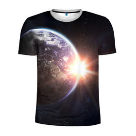 Мужская футболка 3D спортивная с принтом Космический свет в Кировске, 100% полиэстер с улучшенными характеристиками | приталенный силуэт, круглая горловина, широкие плечи, сужается к линии бедра | вселенная | галактика | земля | солнце