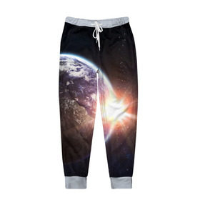 Мужские брюки 3D с принтом Космический свет в Кировске, 100% полиэстер | манжеты по низу, эластичный пояс регулируется шнурком, по бокам два кармана без застежек, внутренняя часть кармана из мелкой сетки | вселенная | галактика | земля | солнце