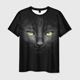 Мужская футболка 3D с принтом Черный кот в Кировске, 100% полиэфир | прямой крой, круглый вырез горловины, длина до линии бедер | 