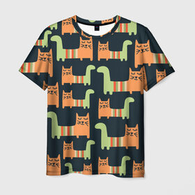Мужская футболка 3D с принтом Котейки в Кировске, 100% полиэфир | прямой крой, круглый вырез горловины, длина до линии бедер | кот | коты | кошки | паттерн