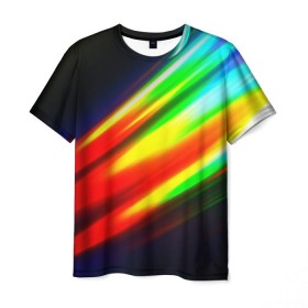 Мужская футболка 3D с принтом Цветные блики в Кировске, 100% полиэфир | прямой крой, круглый вырез горловины, длина до линии бедер | dance | klub | линии | танцы блики | цвет