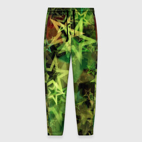 Мужские брюки 3D с принтом Зеленые звезды в Кировске, 100% полиэстер | манжеты по низу, эластичный пояс регулируется шнурком, по бокам два кармана без застежек, внутренняя часть кармана из мелкой сетки | звезды | космос | небо