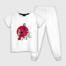 Детская пижама хлопок с принтом Гейша в Кировске, 100% хлопок |  брюки и футболка прямого кроя, без карманов, на брюках мягкая резинка на поясе и по низу штанин
 | Тематика изображения на принте: иероглиф | сакура | япония