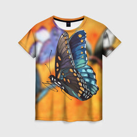 Женская футболка 3D с принтом Рисунок бабочка в Кировске, 100% полиэфир ( синтетическое хлопкоподобное полотно) | прямой крой, круглый вырез горловины, длина до линии бедер | бабочка