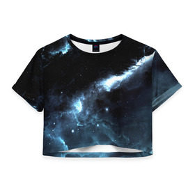 Женская футболка 3D укороченная с принтом Atlantis в Кировске, 100% полиэстер | круглая горловина, длина футболки до линии талии, рукава с отворотами | звезды | небо | туманность