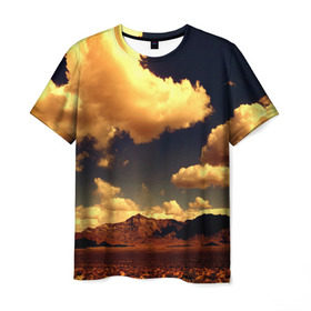 Мужская футболка 3D с принтом Mountains в Кировске, 100% полиэфир | прямой крой, круглый вырез горловины, длина до линии бедер | Тематика изображения на принте: горы | небо | облака | природа | пустыня