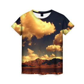 Женская футболка 3D с принтом Mountains в Кировске, 100% полиэфир ( синтетическое хлопкоподобное полотно) | прямой крой, круглый вырез горловины, длина до линии бедер | горы | небо | облака | природа | пустыня