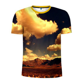 Мужская футболка 3D спортивная с принтом Mountains в Кировске, 100% полиэстер с улучшенными характеристиками | приталенный силуэт, круглая горловина, широкие плечи, сужается к линии бедра | Тематика изображения на принте: горы | небо | облака | природа | пустыня