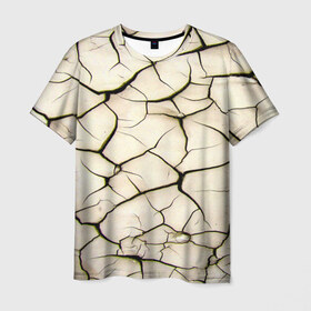 Мужская футболка 3D с принтом Dry Soil в Кировске, 100% полиэфир | прямой крой, круглый вырез горловины, длина до линии бедер | Тематика изображения на принте: земля | пустыня | трещины