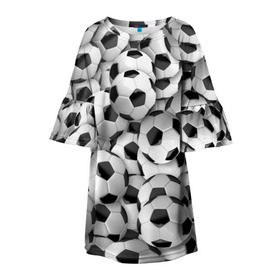 Детское платье 3D с принтом Футбольные мячи в Кировске, 100% полиэстер | прямой силуэт, чуть расширенный к низу. Круглая горловина, на рукавах — воланы | Тематика изображения на принте: мяч | спорт | футбол | футбольные