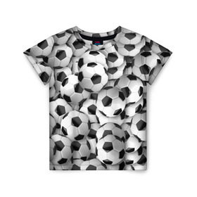 Детская футболка 3D с принтом Футбольные мячи в Кировске, 100% гипоаллергенный полиэфир | прямой крой, круглый вырез горловины, длина до линии бедер, чуть спущенное плечо, ткань немного тянется | мяч | спорт | футбол | футбольные